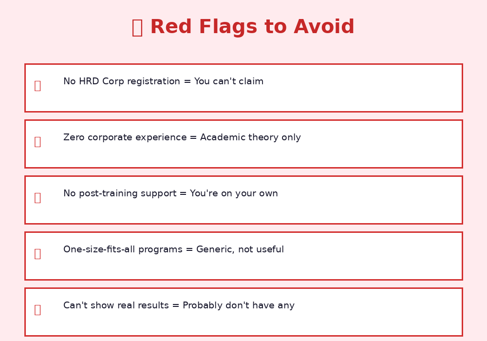 Red flags to avoid when choosing AI training provider Malaysia - warning signs of bad trainers
